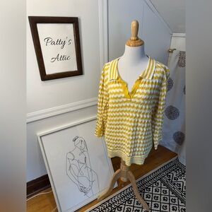 Women's Gold Striped Knit Polo Top